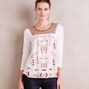 Anthropologie embroidered mixed media top